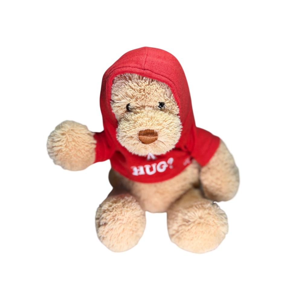 Gund Bear Hugs Need A Hug Tan Teddy Bear Red Hoodie Plush